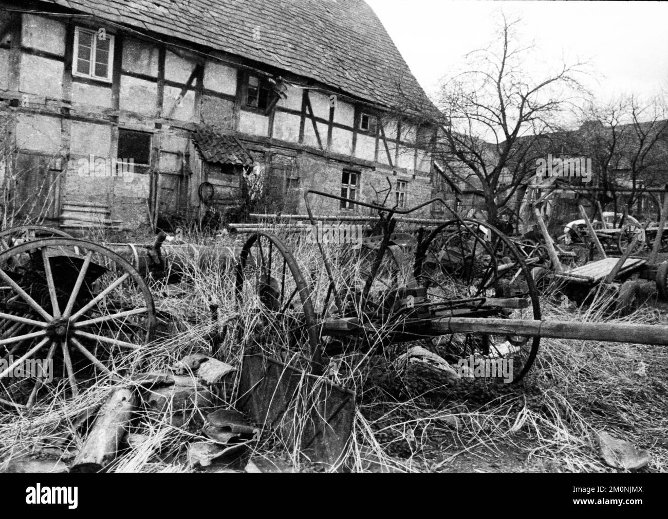 Simbolico per una parte dello stato dell'agricoltura - qui il 7.4.1972 a Schoenenhagen nel distretto di Uslar vicino a Northeim - è questo decadimento delle aziende agricole, Ger Foto Stock