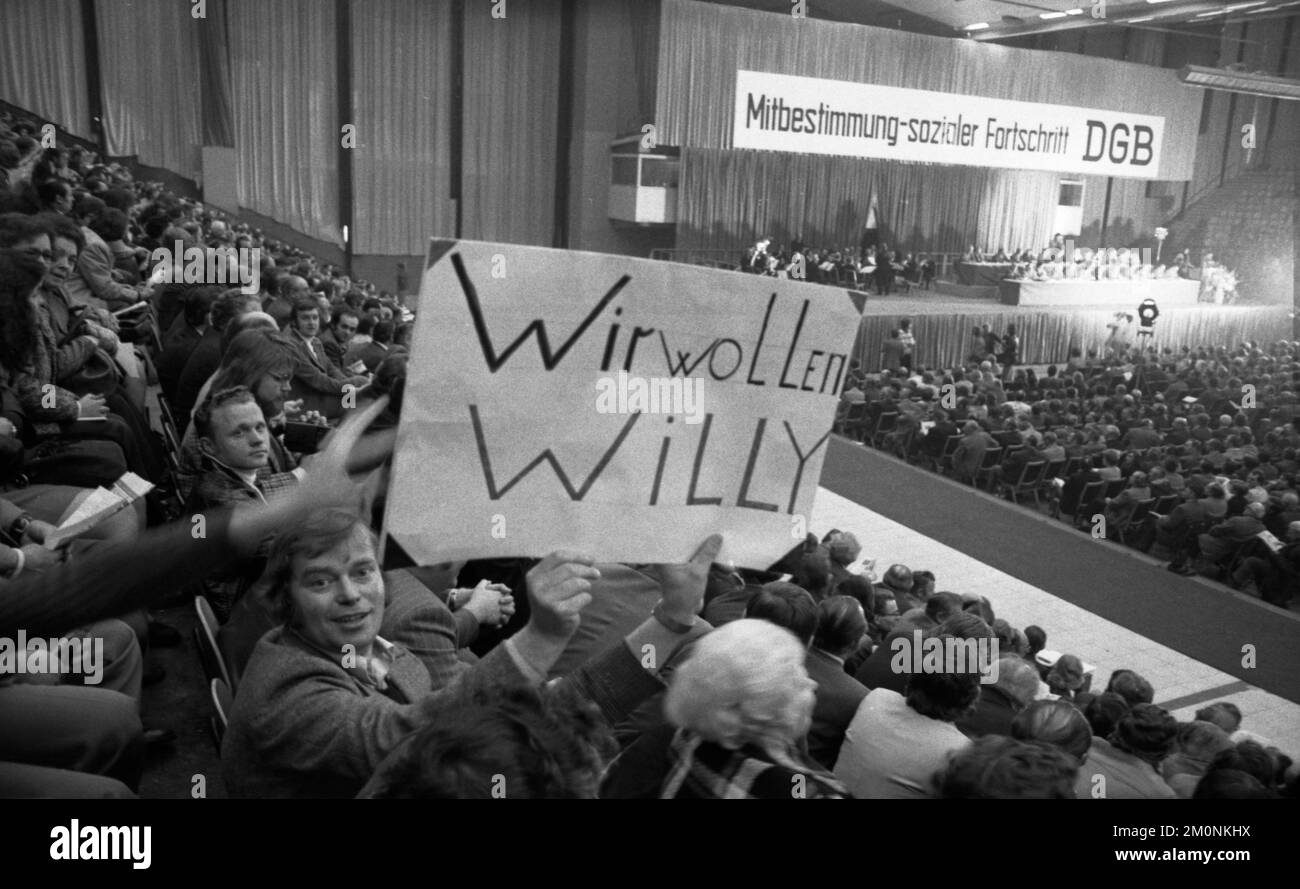 Rally della Federazione sindacale tedesca (DGB) sul tema della codecisione sulla 07.05.1974 nella Gruga di Essen. I partecipanti dimostrano per W Foto Stock