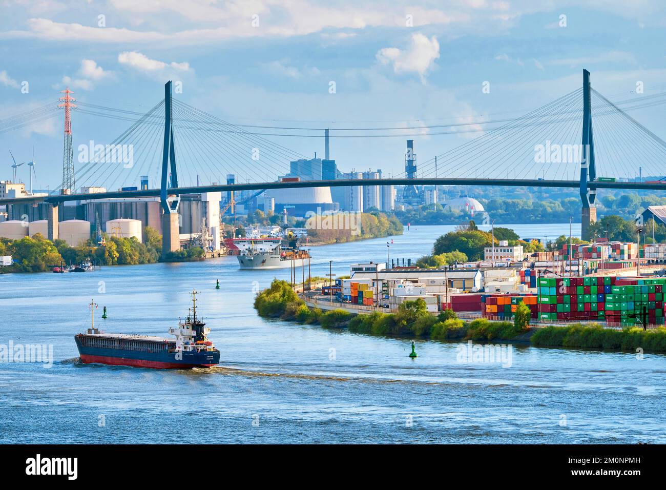 Vista sul ponte Köhlbrand, Altona, Amburgo, Land Amburgo, Germania, Europa Foto Stock