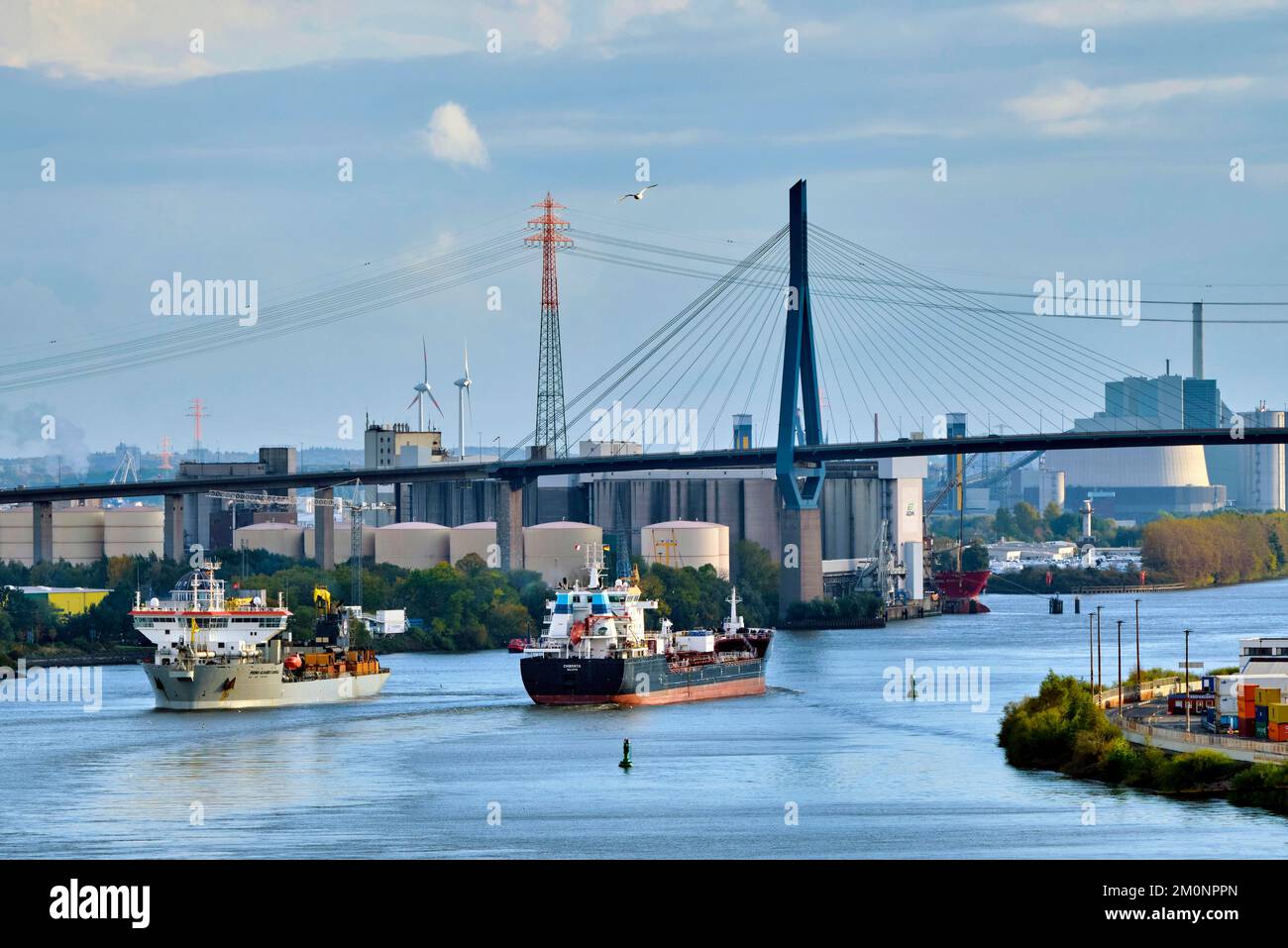 Vista sul ponte Köhlbrand, Altona, Amburgo, Land Amburgo, Germania, Europa Foto Stock