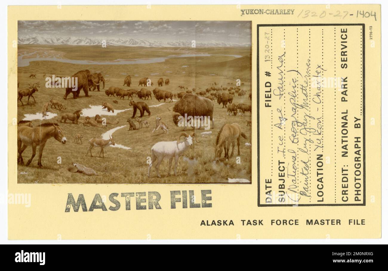 Fauna dell'era del ghiaccio (National Geographic) dipinta da Jay Matternes. Alaska Task Force fotografie Foto Stock