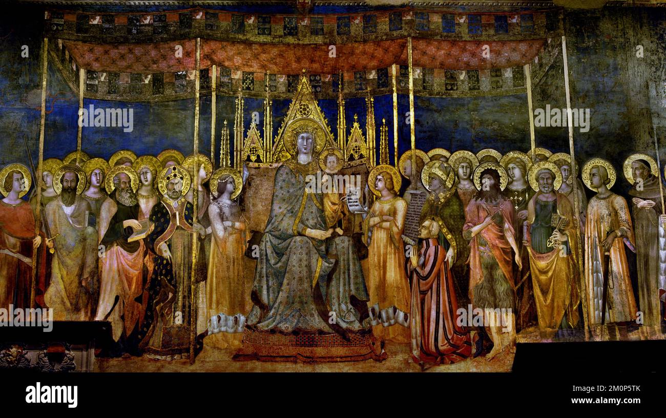Lippo Memmi,(1291-1356) 13-14th secolo vostra Maestà Museo Civico di San Gimignano, Toscana, Arte cristiana, Italia, Italiano. Sala del Consiglio, detta anche Sala Dante, Foto Stock