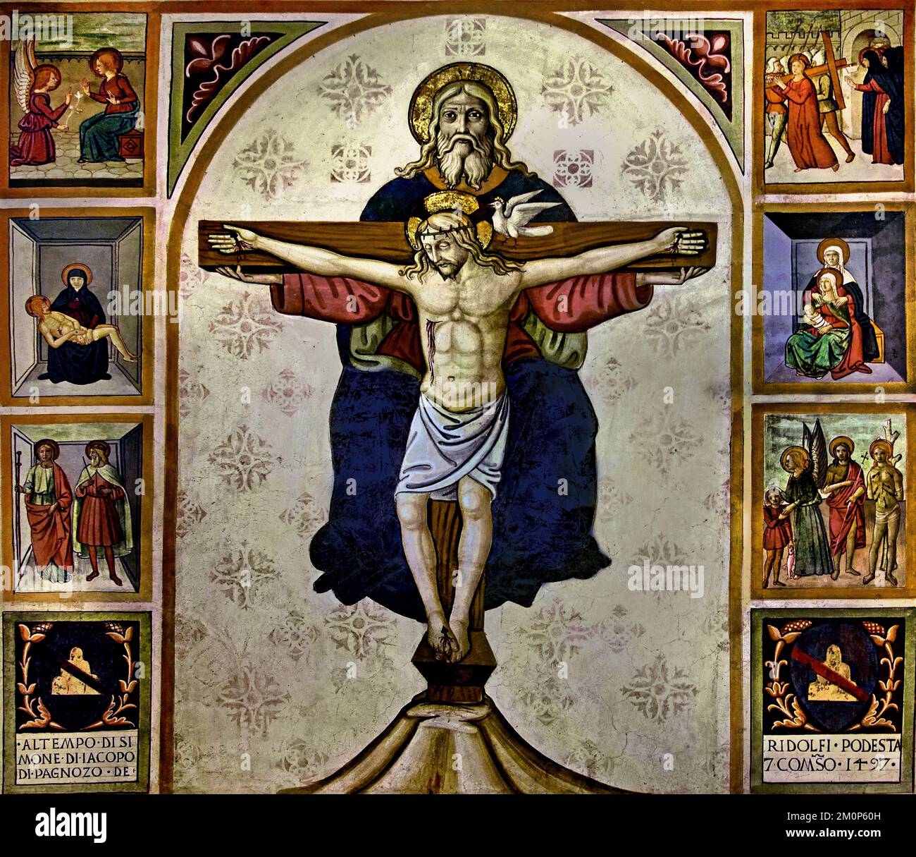 Crocifisso San Gimignano, Palazzo Comunale, Sala di Dante, Museo Civico di San Gimignano, Toscana, Arte cristiana, Italia, Italiano. Sala del Consiglio, detta anche Sala Dante, Foto Stock