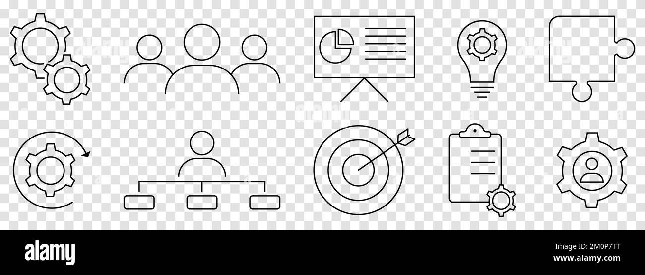 Set di icone per la gestione dei progetti. Illustrazione vettoriale isolata su sfondo trasparente Illustrazione Vettoriale