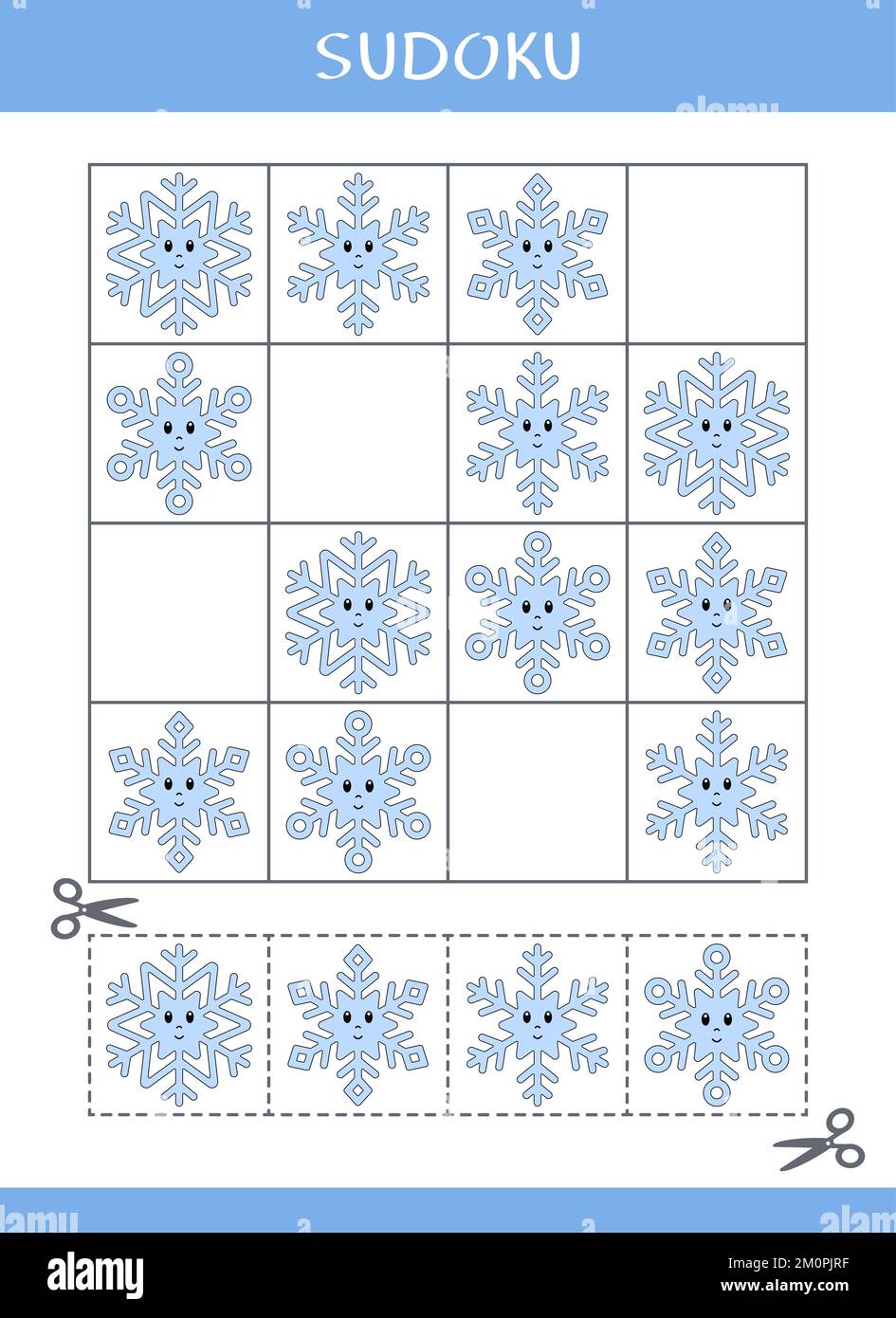 Sudoku per bambini. Semplice gioco logico. Tagliare e incollare Foto Stock