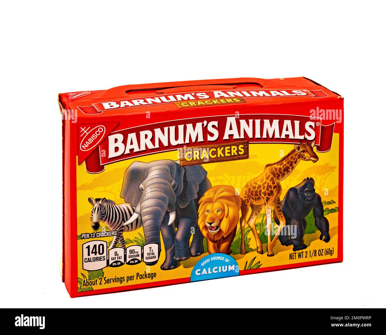 Una scatola di Barnum's Animal Crackers di Nabisco nella nuova scatola libera gabbia, una buona fonte di calcio Foto Stock