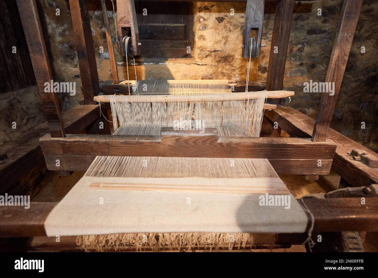 Telaio fatto a mano nel Museo dell'Agriturismo Igartubeiti, Ezkio-Itsaso, Gipuzkoa, Paesi Baschi, Euskadi, Euskal Herria, Spagna, Europa. Foto Stock