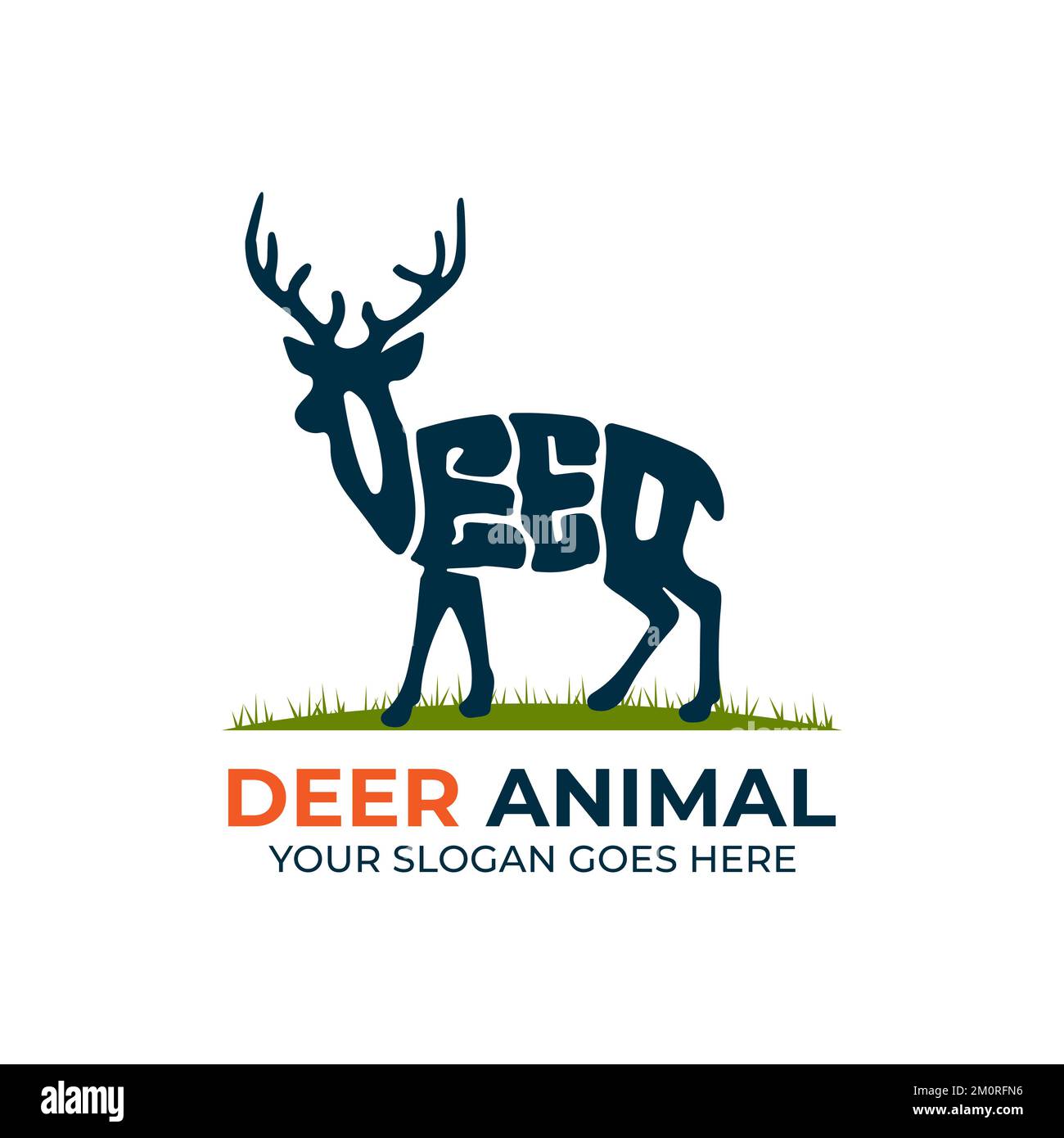 Vettore di disegno del logo del cervo animale, logo con Warp testo a forma di illustrazione del cervo animale Illustrazione Vettoriale