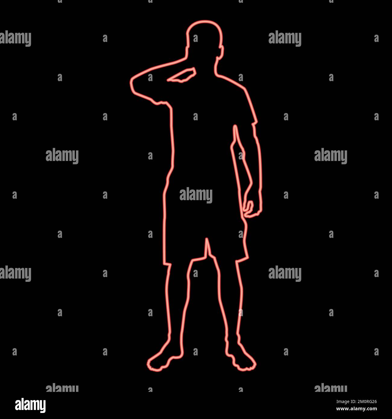 Neon uomo che chiude gli occhi le sue mani silhouette vista frontale iconred colore vettore illustrazione immagine piatto stile luce Illustrazione Vettoriale