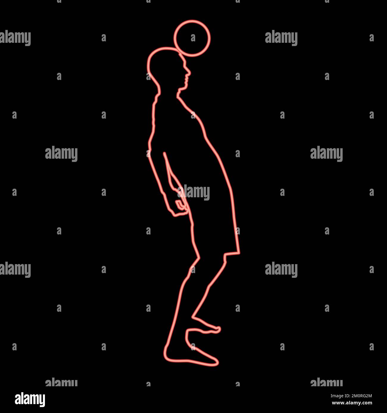 Neon giocatore di calcio colpendo la testa di palla silhouette testa testa iconred colore vettore illustrazione immagine piatta stile luce Illustrazione Vettoriale