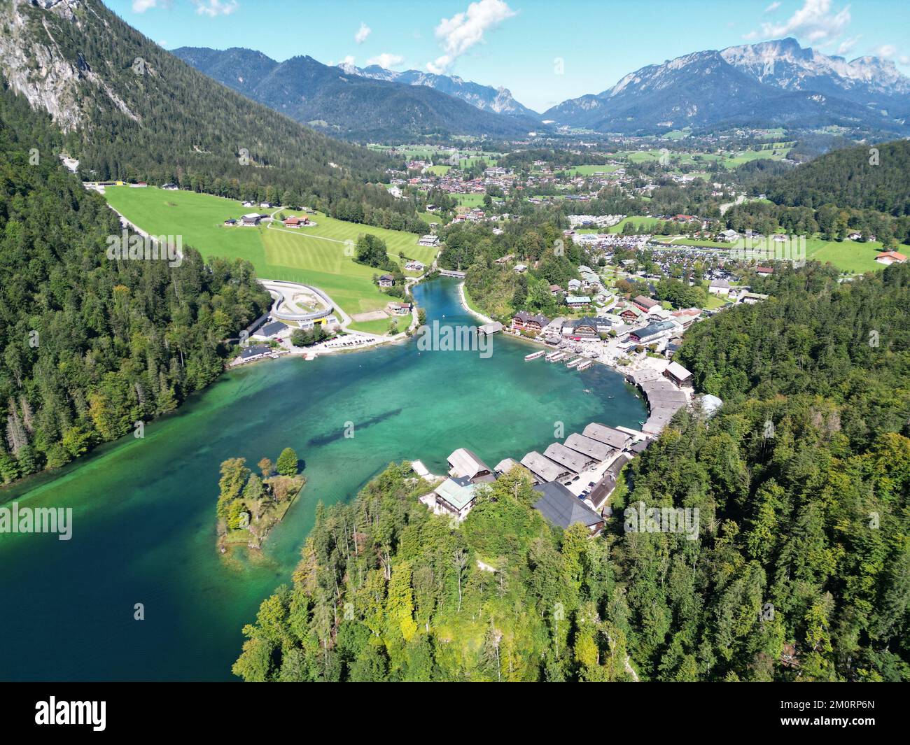 Lago Konassee in Baviera Germania drone vista aerea estate Foto Stock