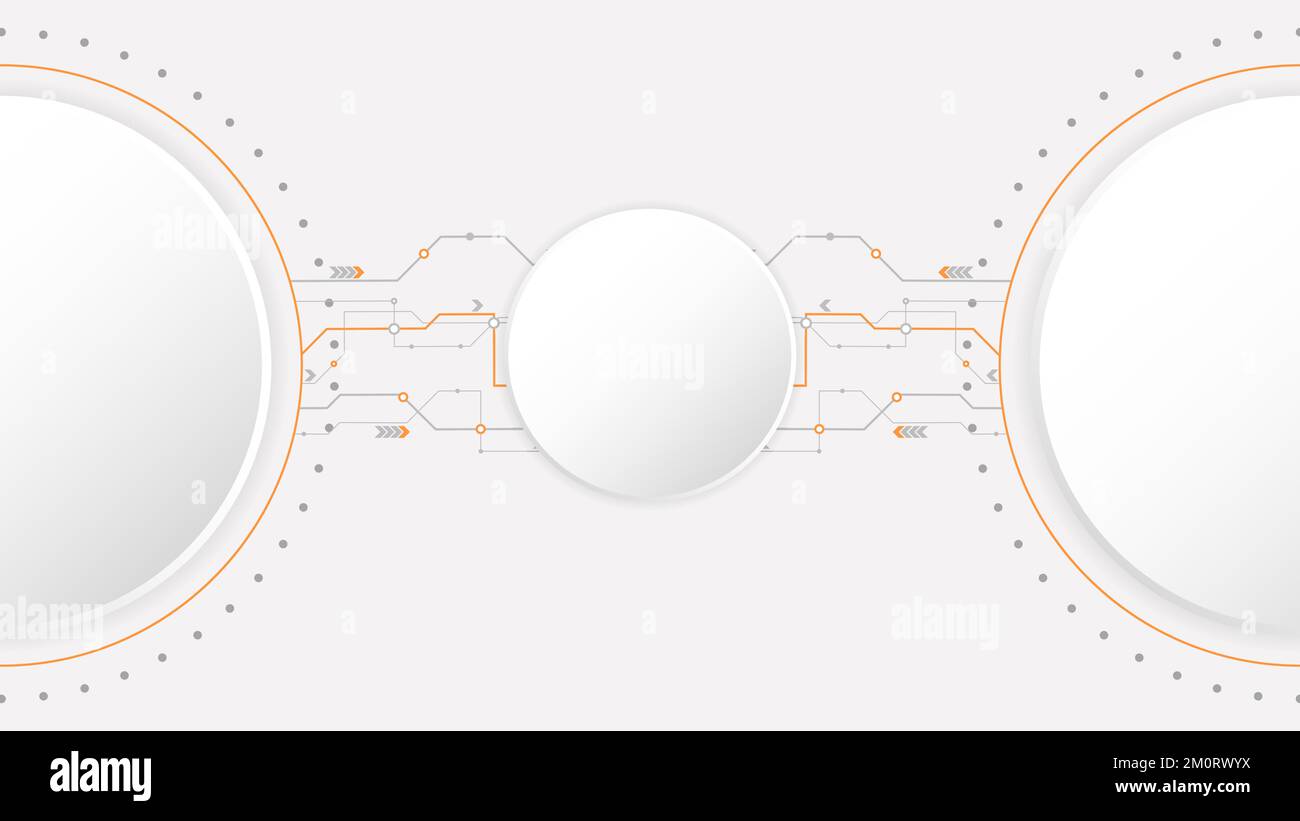 cerchio bianco tecnologia sfondo astratto. tecnologia con linea digitale colore grigio, arancione, punto, hi-tech, vettoriale. cerchio tecnologico per il web Illustrazione Vettoriale