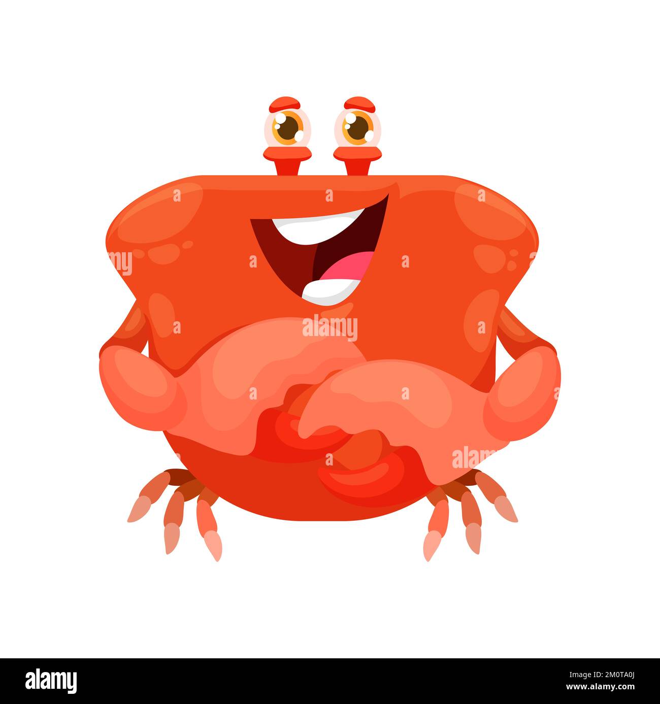 Cartoon kawaii faccia quadrata, divertente sorriso emoticon granchio, vettore emoji icona. Simpatico personaggio di granchio di aragosta allegra per il viso kawaii, sott'acqua o sotto il mare divertente emoji emozione con faccia quadrata Illustrazione Vettoriale