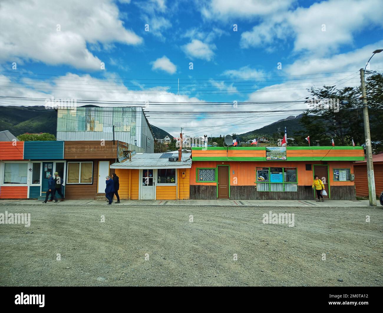 plaza abuelo felipe, Puerto Williams, Navarino Island, Tierra del Fuego, strade a puerto williams, cile, puerto williams, antattica, Foto Stock