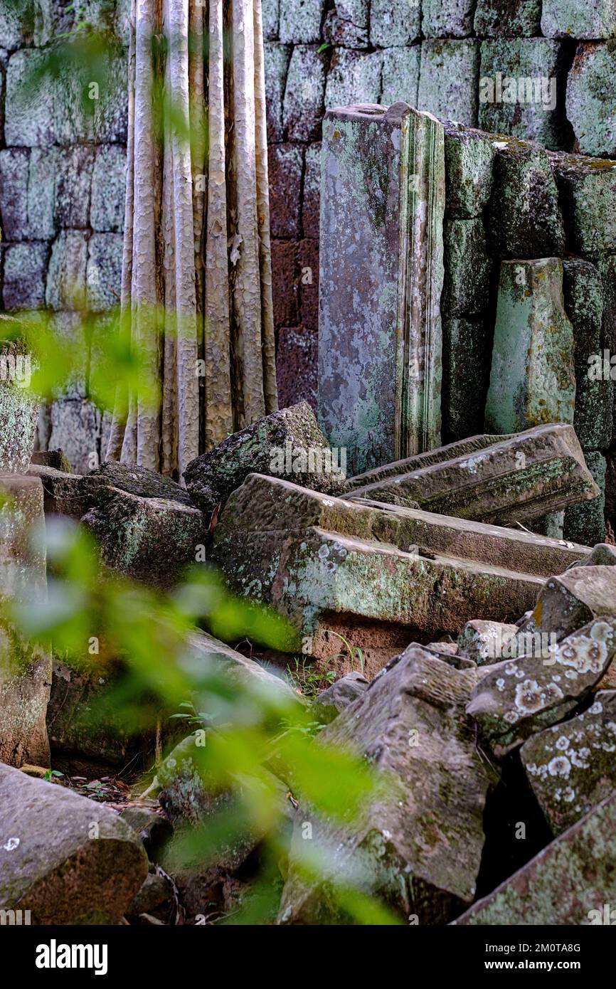 Cambogia, Preah Vihear provincia, tempio complesso di Koh Ker, datata 9 al 12 secolo, il tempio di Prasat Thom o Prasat Kompeng Foto Stock