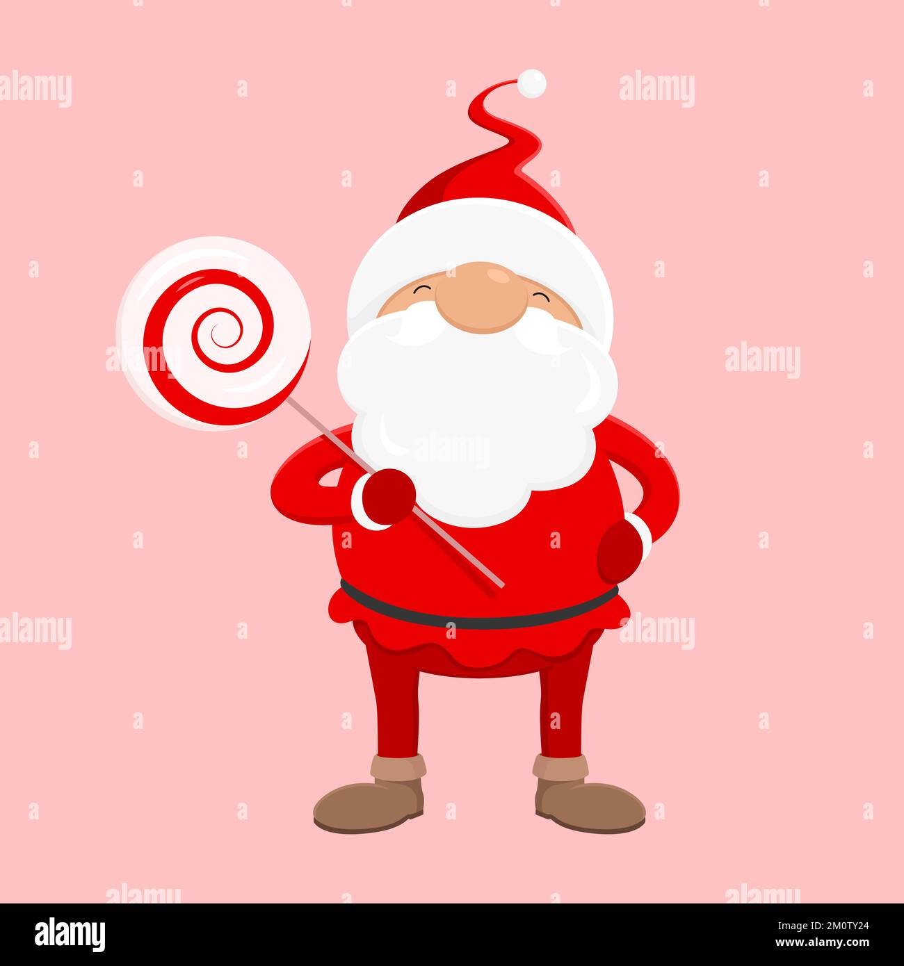 Babbo Natale con lollipop vortice. Stile cartone animato. Illustrazione vettoriale. Illustrazione Vettoriale