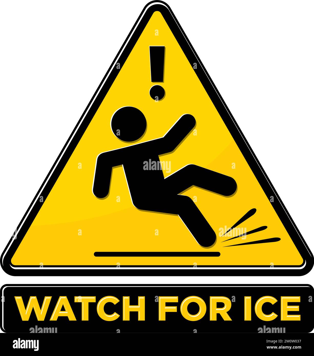 Segnale di avvertenza ghiaccio scivoloso. Icona di pericolo di slittamento. Segno vettoriale su sfondo trasparente Illustrazione Vettoriale