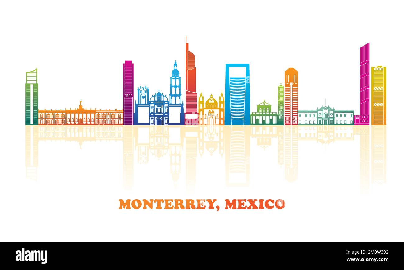 Panorama di Colourfull Skyline della città di Monterrey, Messico - illustrazione vettoriale Illustrazione Vettoriale