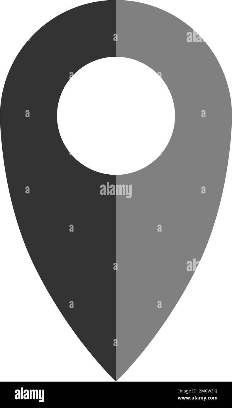 Icona del segno a forma di spillo del puntatore di posizione ombreggiato stile 3D nero. Immagine vettoriale. Illustrazione Vettoriale