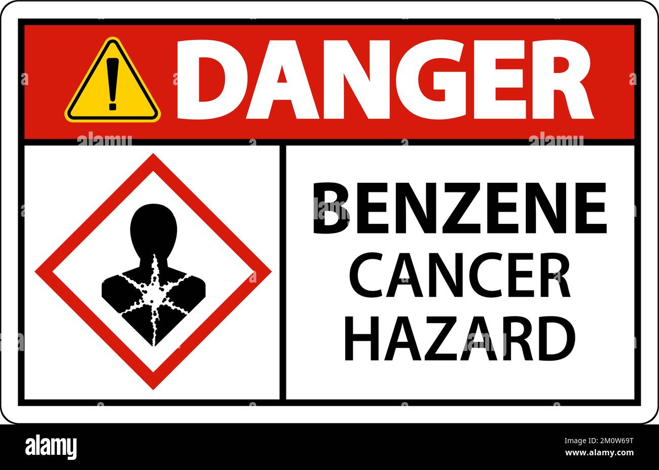 Pericolo benzene pericolo cancro GHS segno su sfondo bianco Illustrazione Vettoriale