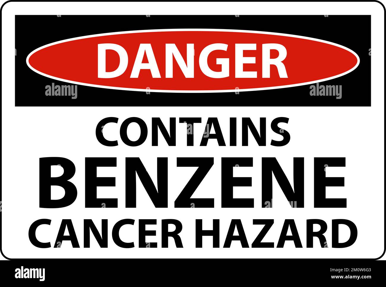 Il pericolo contiene il segno di benzene su sfondo bianco Illustrazione Vettoriale