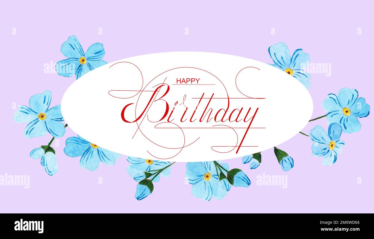 Cartolina , banner Internet , appartamento con un saluto di compleanno, con l'iscrizione - buon compleanno Foto Stock