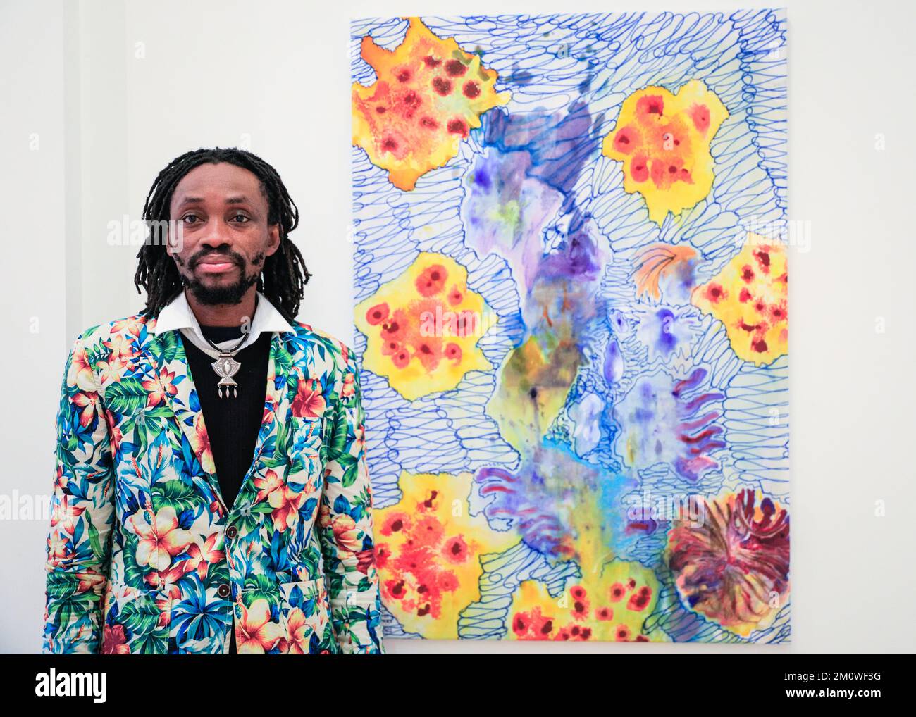Londra, Regno Unito. 08th Dec, 2022. L'artista con il sogno è ancora permesso, 2022. L'artista Hyacinthe Ouattara con opere nella sua mostra personale 'la complessità dell'Universo' alla Galleria di Sulger-Buel a Londra. I lavori saranno esposti fino al 28th febbraio 2023 e sono stati creati durante la sua residenza in galleria. La Sulger-Buel Gallery è specializzata in arte contemporanea proveniente dall'Africa e dal Medio Oriente. Credit: Imageplotter/Alamy Live News Foto Stock