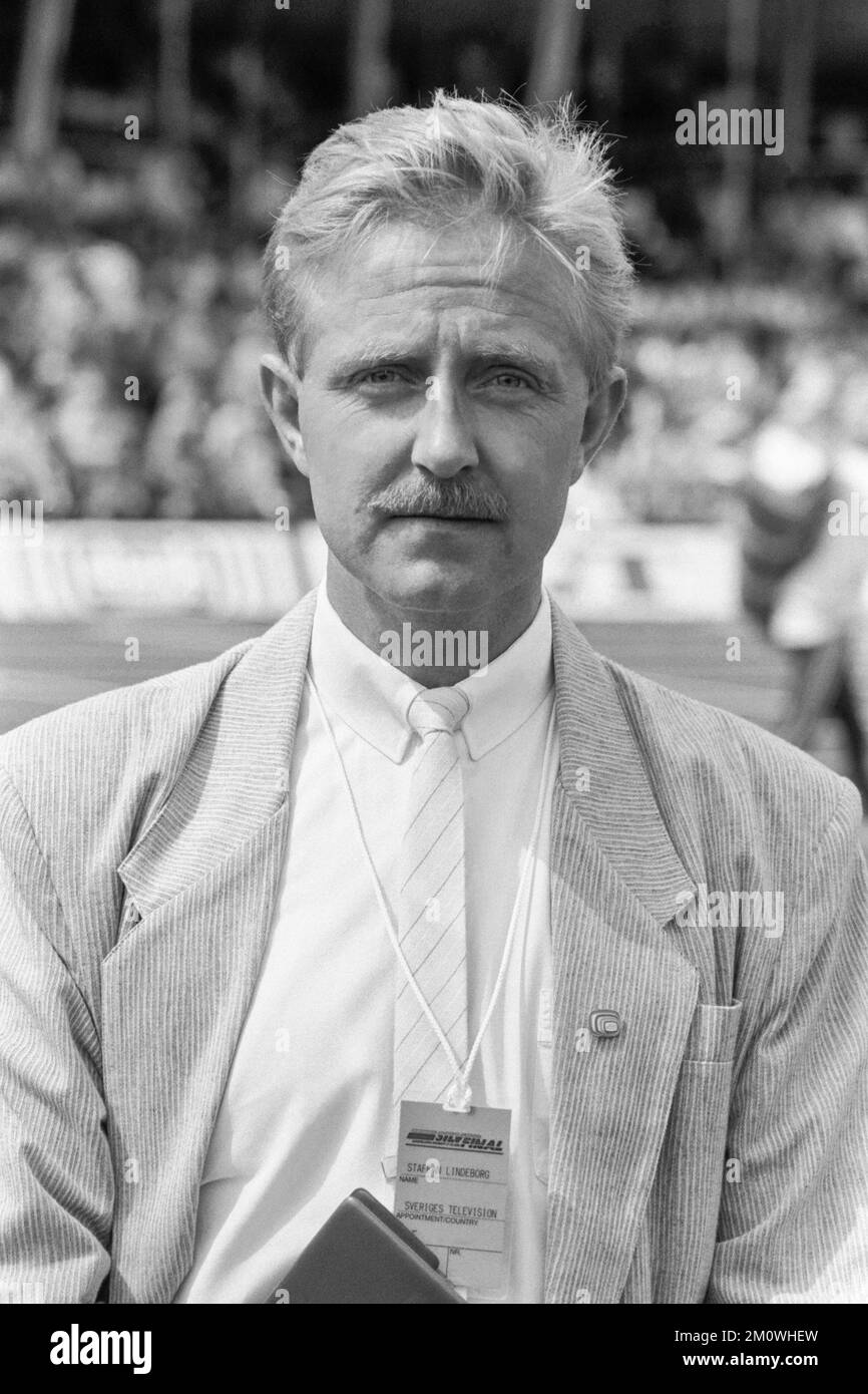 GIORNALISTA STAFFAN LINDEBORG presso il dipartimento svedese dello sport televisivo Foto Stock