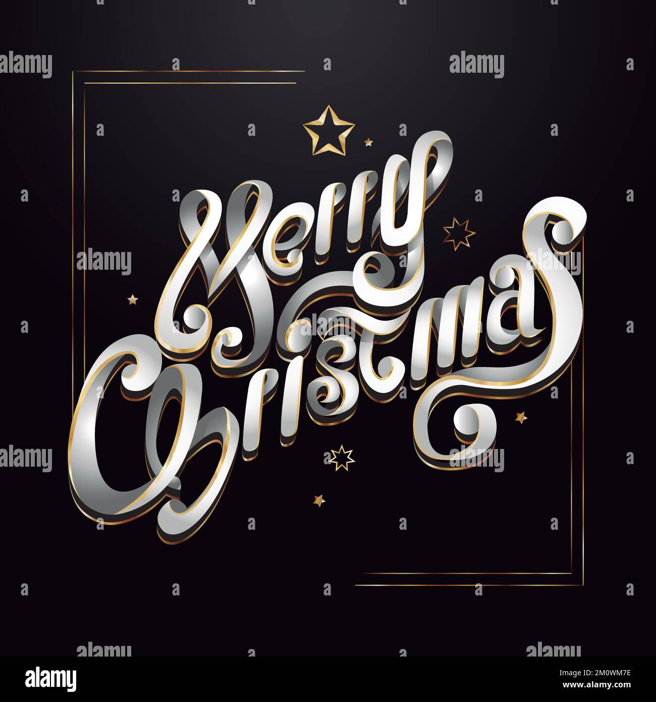 scritta allegra natale bianco testo design collezione in nero e oro sfondo illustrazione. Bella scritta di Natale. Illustrazione Vettoriale