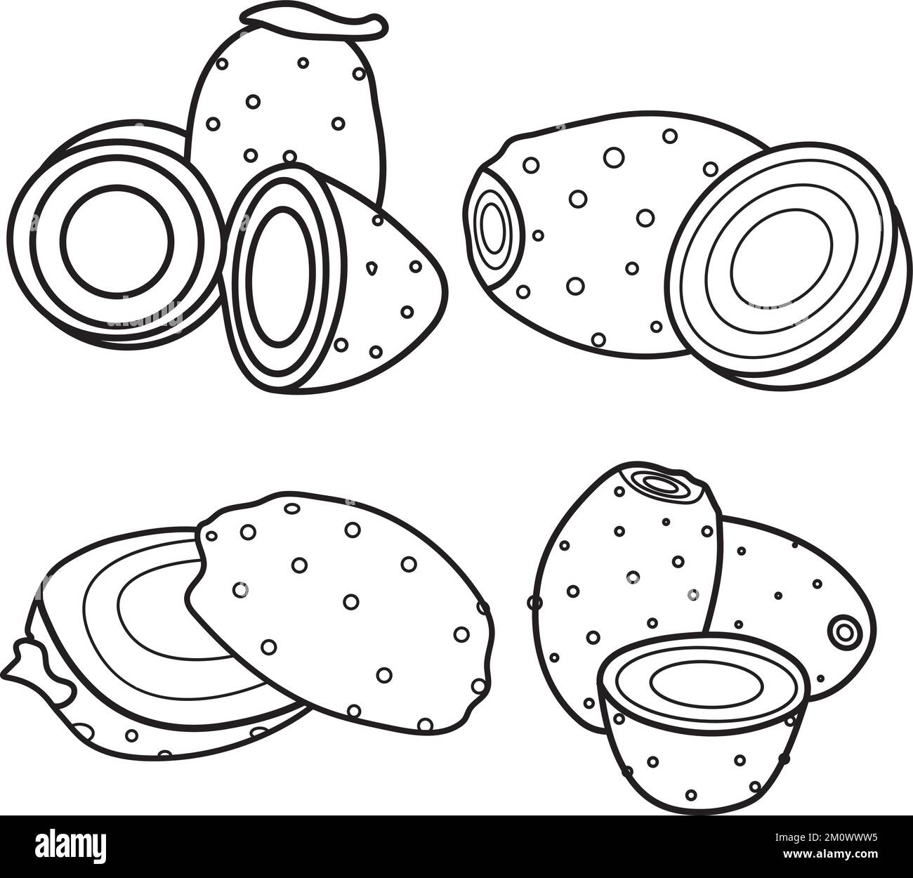 Prickly pero frutta doodle vettore in quattro forme diverse per il web e la stampa Illustrazione Vettoriale