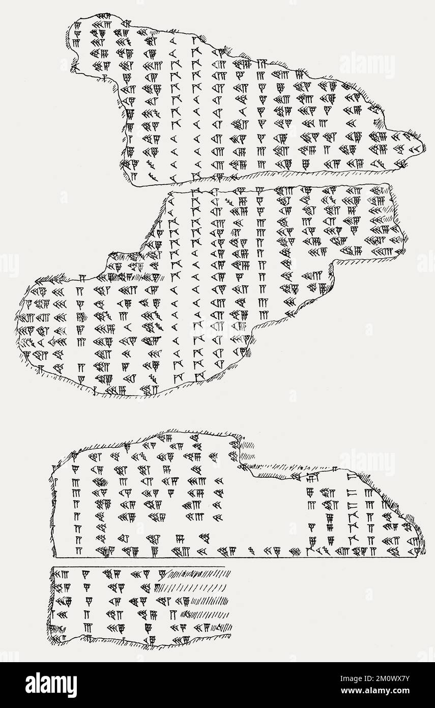 Frammenti di mattoni di un calendario lunisolare babilonese Foto Stock