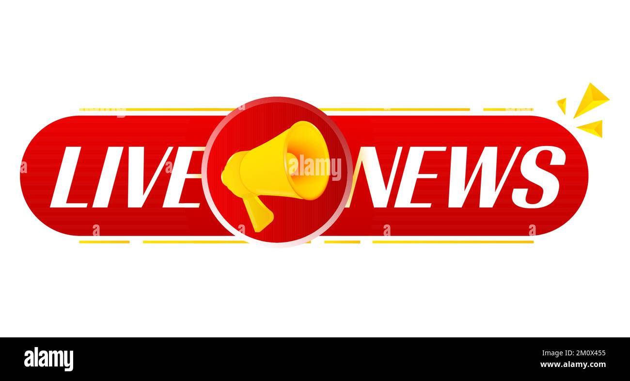 Megafone con notizie dal vivo su sfondo bianco. Banner megafono. Web design. Vettore Illustrazione Vettoriale
