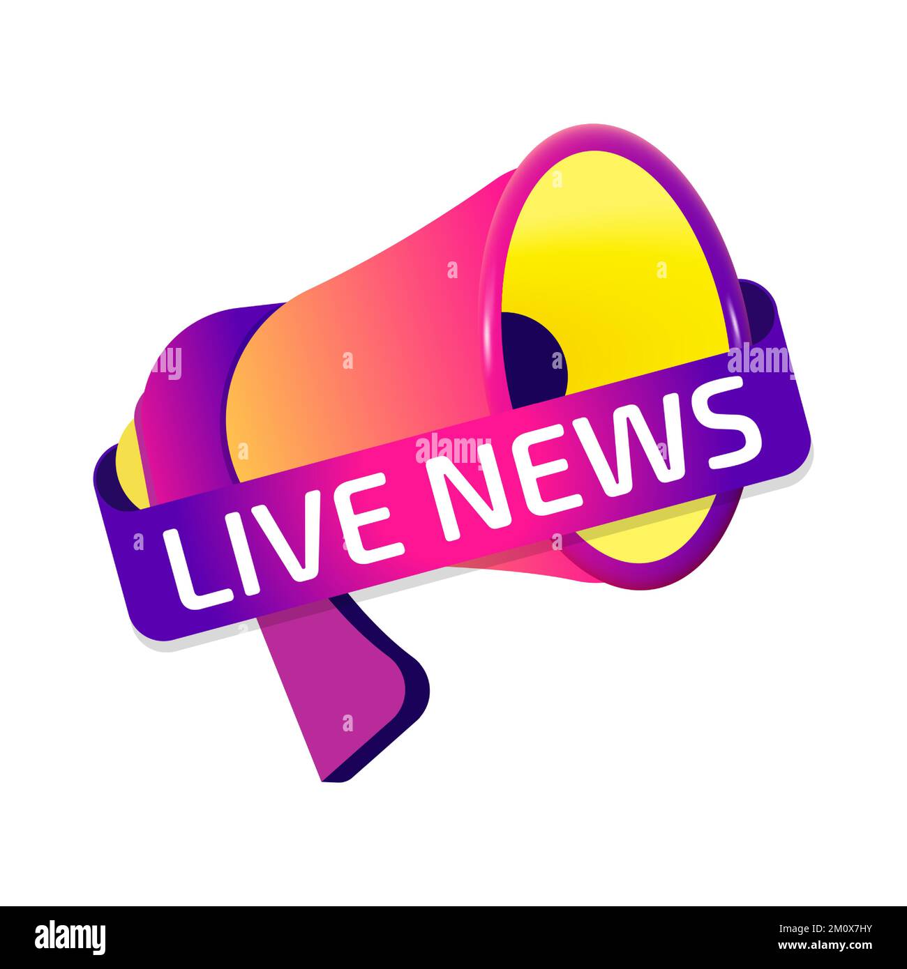 Etichetta banner Live News, icona badge con megafono. Design piatto Illustrazione Vettoriale