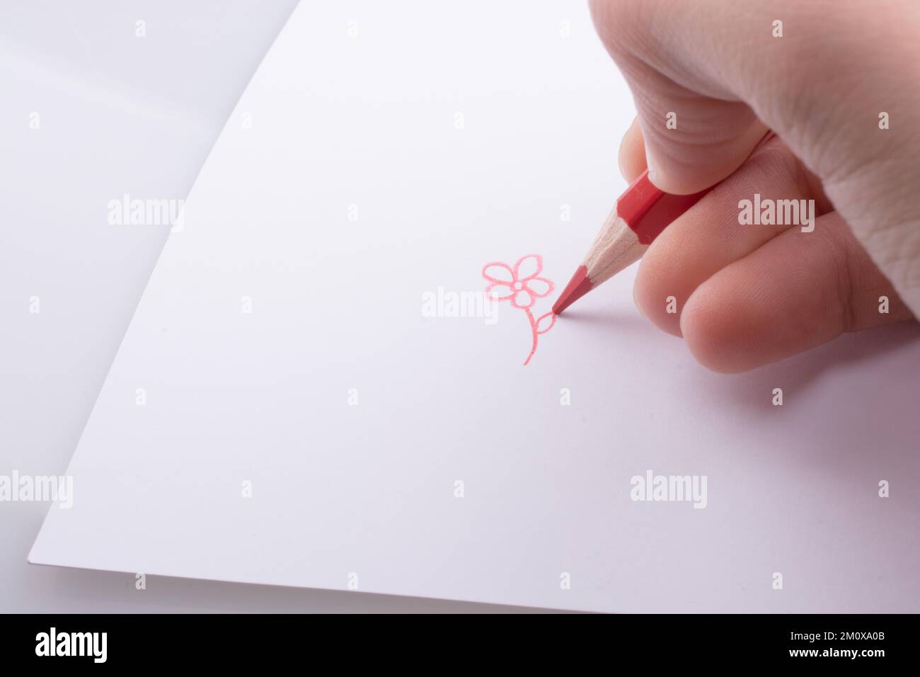 Disegno a mano con una matita a colori su sfondo bianco Foto Stock