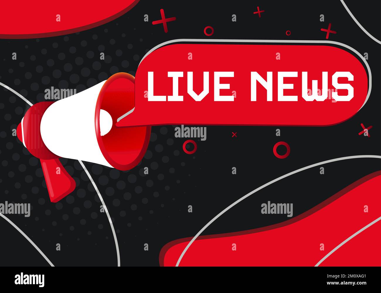 Notizie dal vivo. Megaphone a mano con bolla vocale Illustrazione Vettoriale