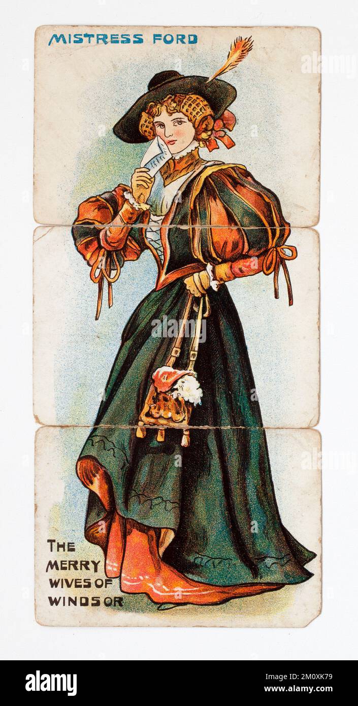 Illustrazione della carta da gioco di vintage Mistress Ford - da Shakespeares le mogli allegre di finestra Foto Stock