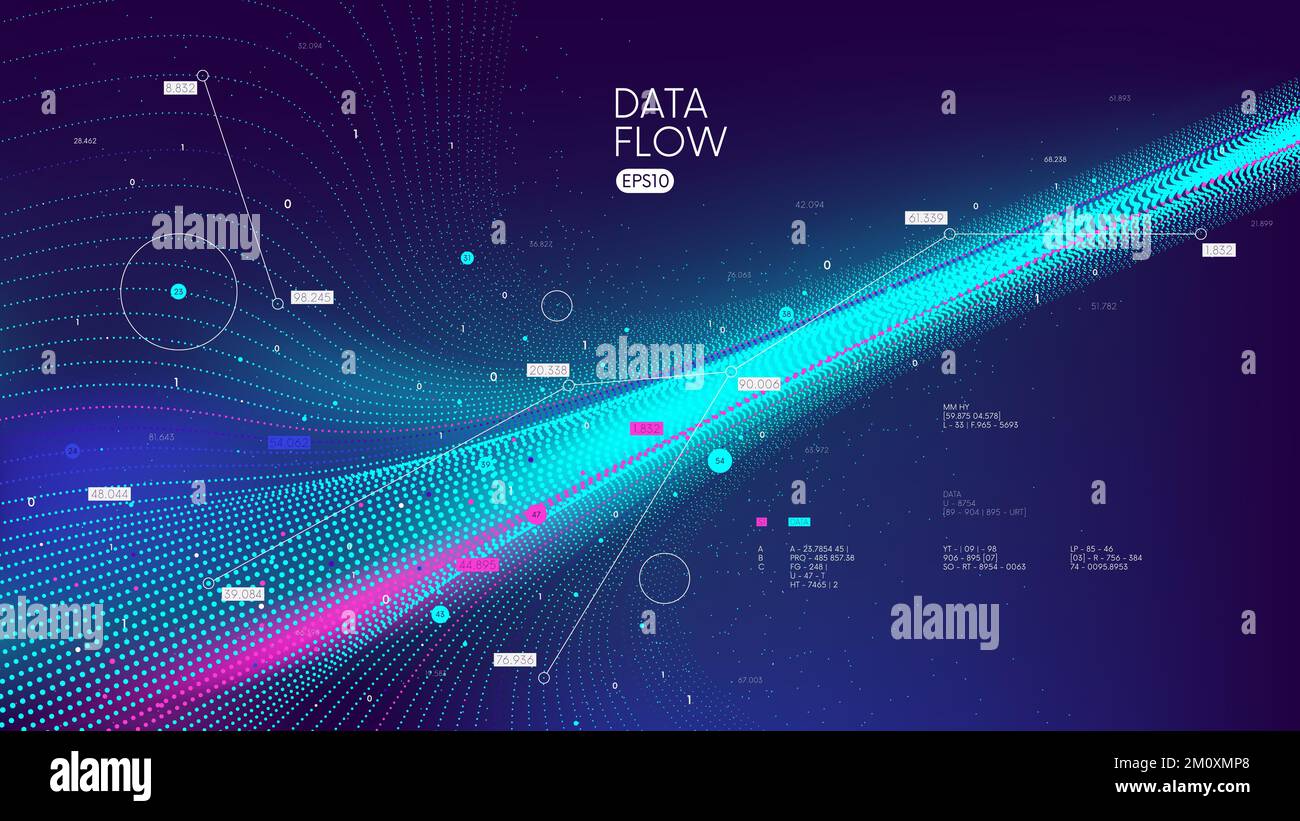 Organizzazione database visualizzazione analisi e statistiche di informazioni digitali, elaborazione innovativa e analisi di Strea di big data non strutturati Illustrazione Vettoriale