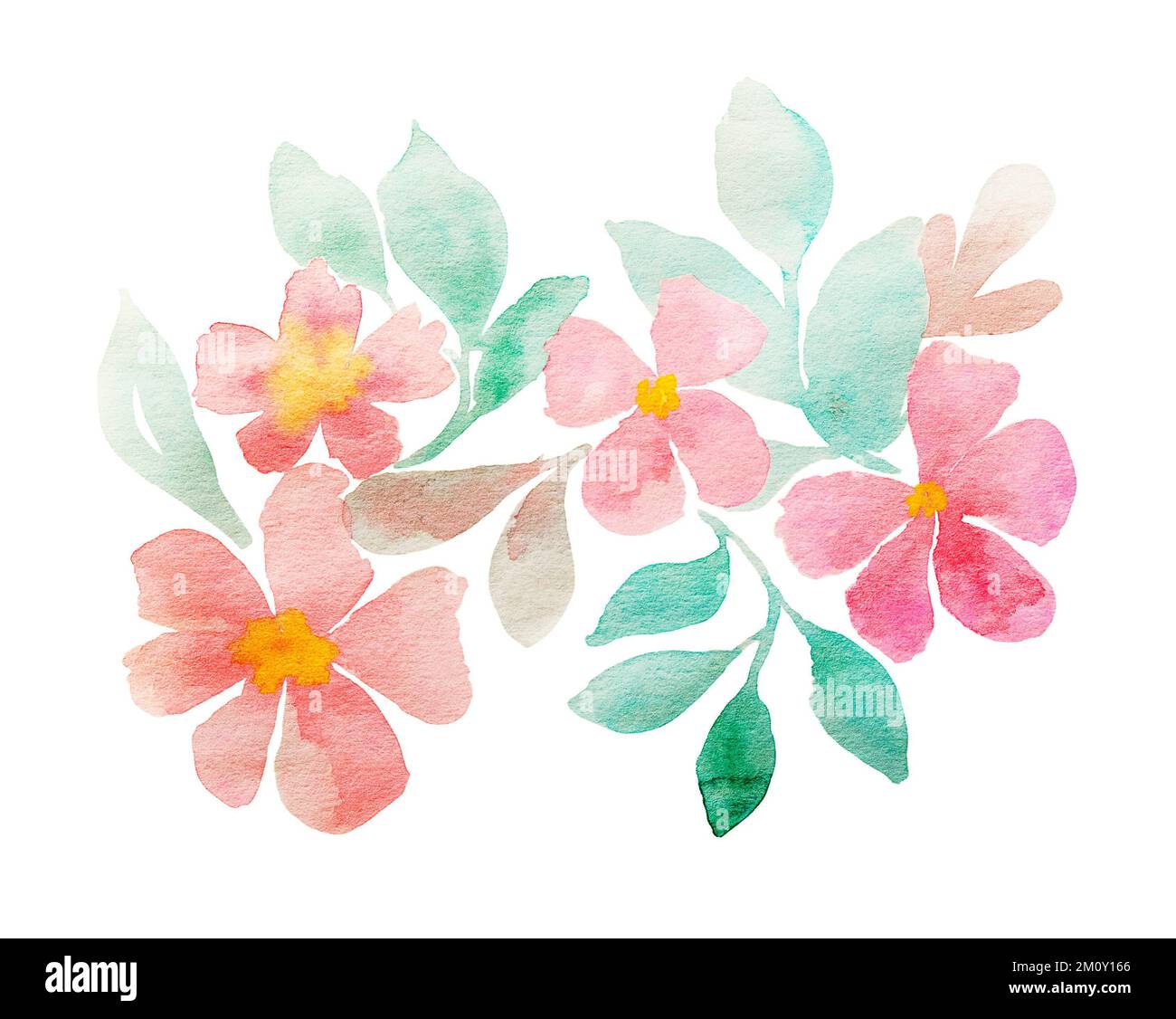Fiori bouquet acquerello. Illustrazione. Disegnato a mano. Festa della mamma, matrimonio, compleanno, Pasqua, San Valentino. Colori pastello luminosi. Foto Stock