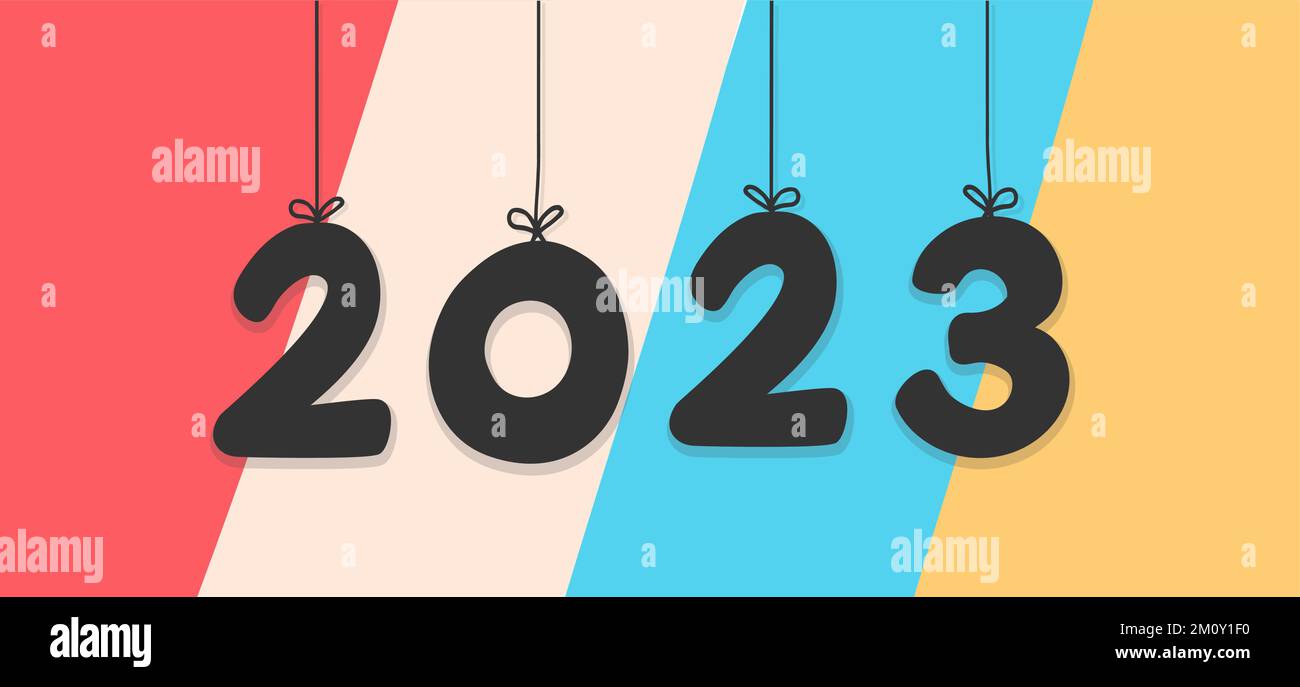 Felice anno nuovo 2023. Visualizzazione di numeri colorati. Illustrazione Vettoriale