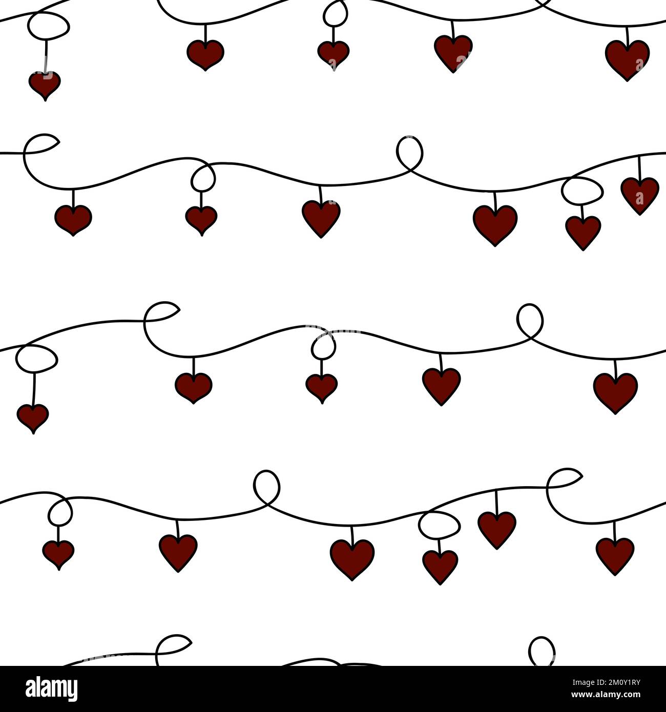 Cuori rossi sul motivo senza giunture vettoriale a stringa arricciata Illustrazione Vettoriale