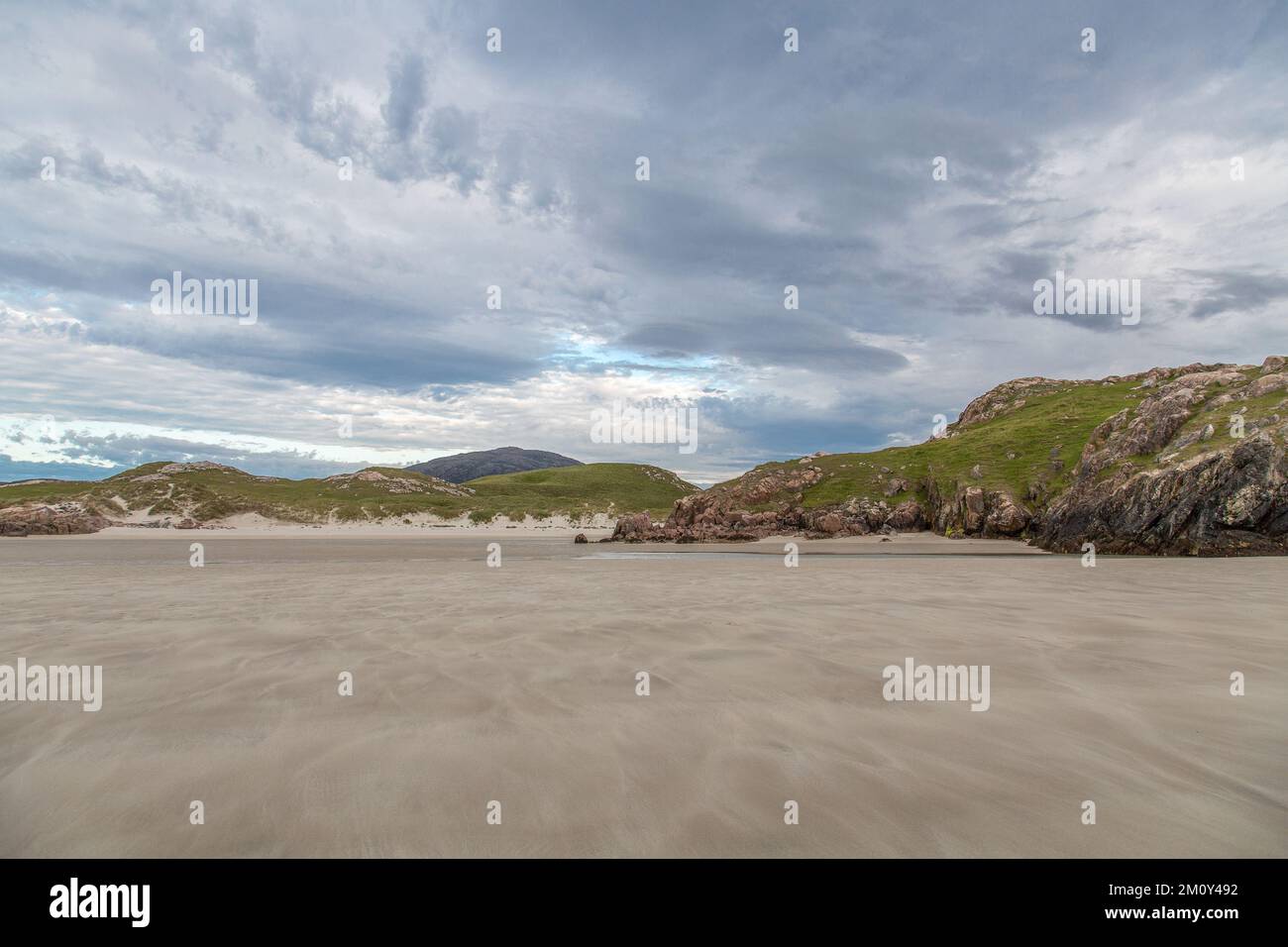 Dunes, Rocks and Sand Drift, Uig Beach, Uig, Lewis, Isola di Lewis, Ebridi, Ebridi esterne, Western Isles, Scozia, Regno Unito Foto Stock