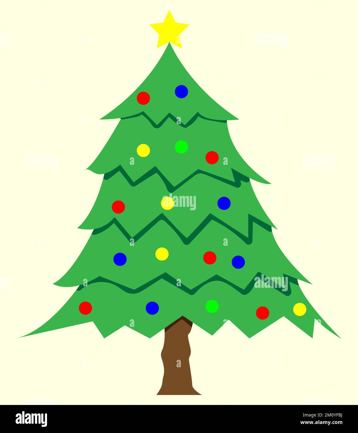 Albero di Natale, decorazione albero di Natale, stella albero di Natale, palle decorazione, verde e marrone, Abete, roba di celebrazione, segno di vigilia di Natale Foto Stock