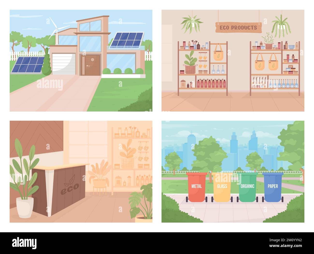 Set di illustrazioni vettoriali a colori piatte Sustainability Illustrazione Vettoriale