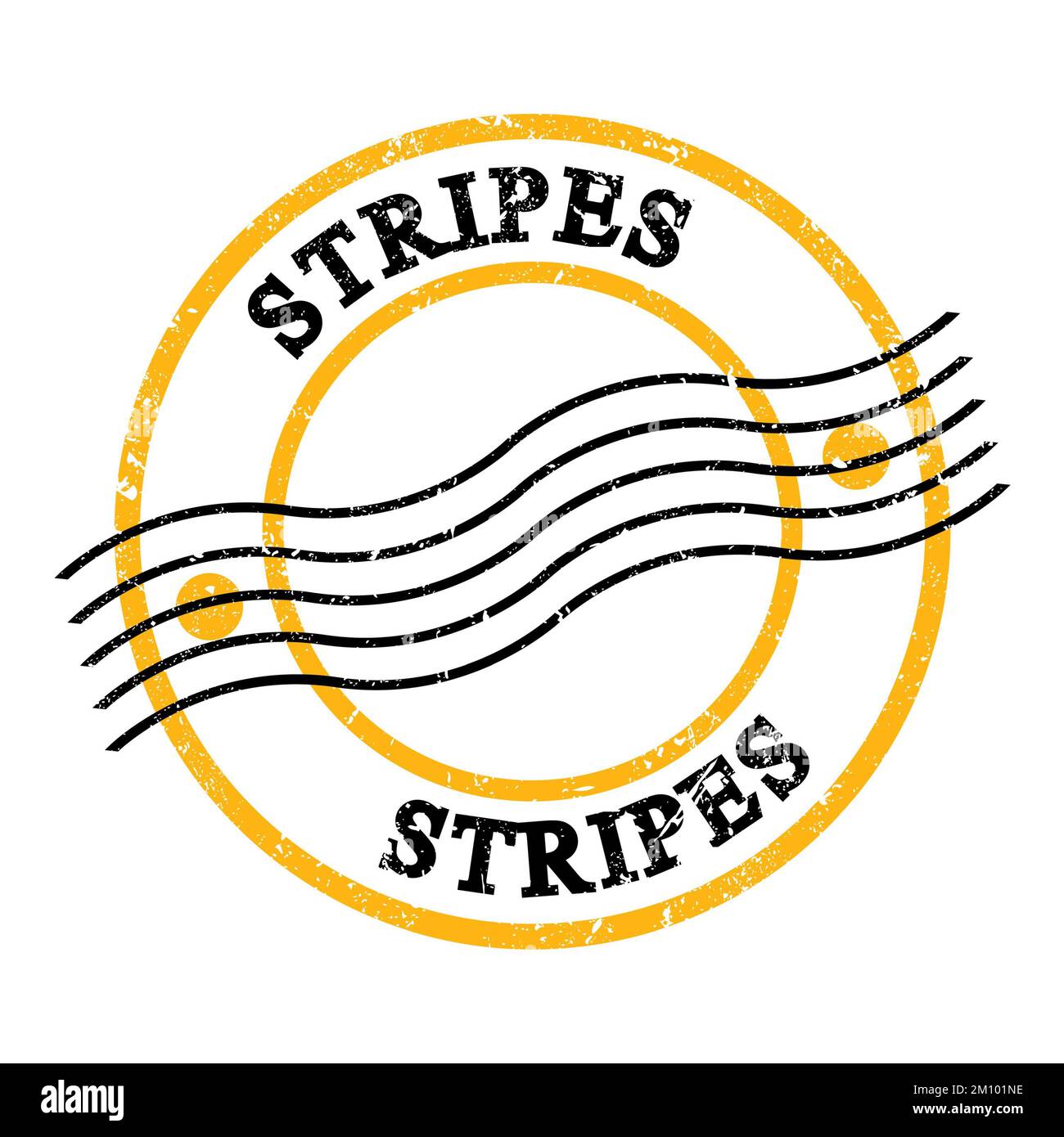 STRISCE, testo scritto su un timbro postale giallo-nero grungo. Foto Stock
