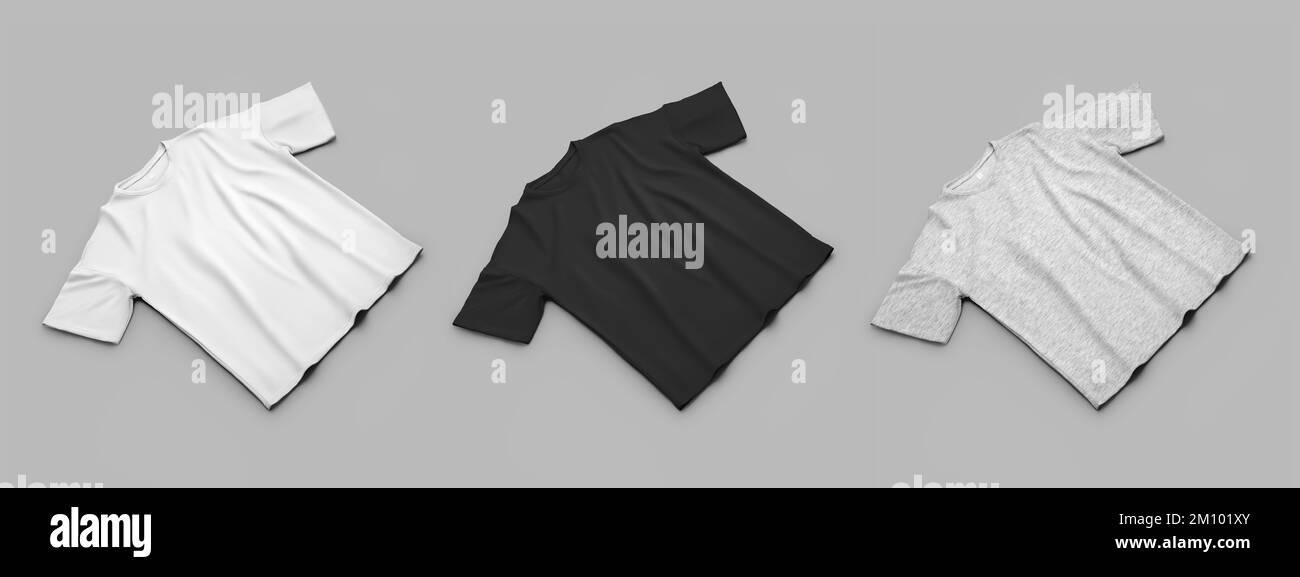 T-shirt oversize in bianco, nero, erica, diagonale frontale, isolata sullo sfondo. Modello di abbigliamento sciolto UNISEX, per uomo e donna Foto Stock