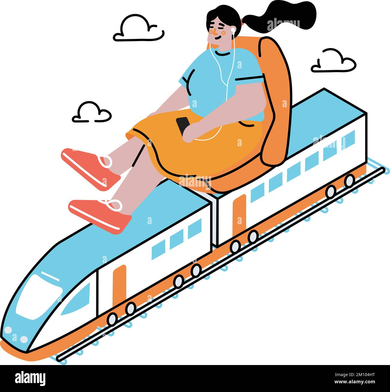 Una donna che viaggia in treno Illustrazione Vettoriale