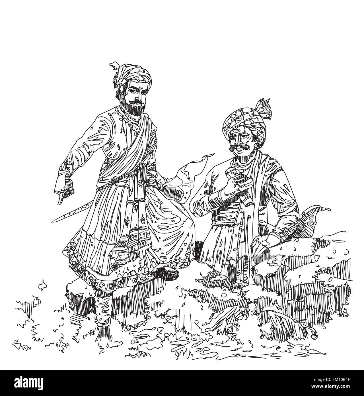 Shivaji Maharaj, grande guerriero di Maratha Silhouette Illustrazione di Chhatrapati Sivaji Maharaj indiano Maratha guerriero re poster, illustrazione maharaja Foto Stock