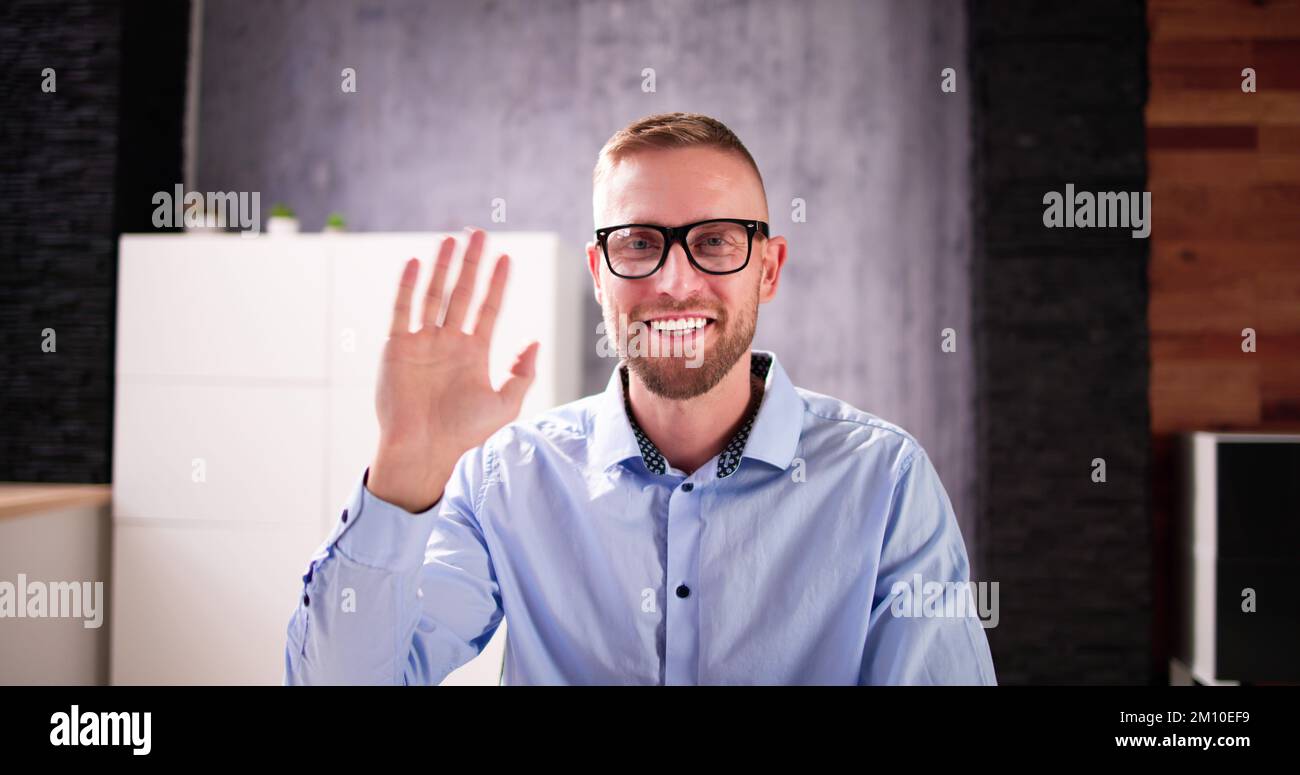 Videoconferenza chiamata online di lavoro o ritratto di chat Foto Stock