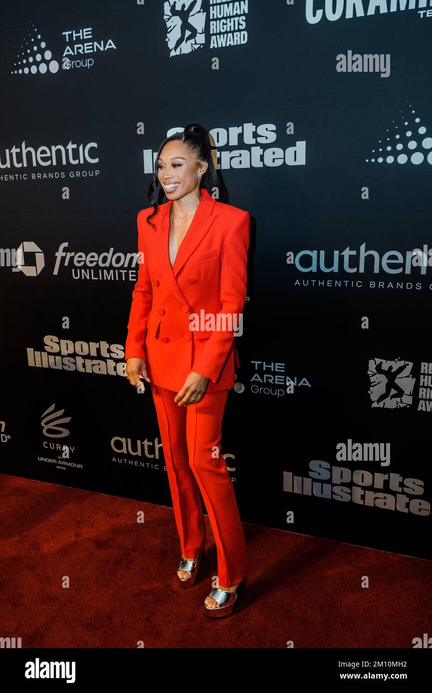 Allyson Felix cammina il tappeto rosso d'arrivo per gli Sports Illustrated Sportsperson of the Year Awards che si tengono presso la Regency Ballroom di San Francisco, California, il 8 dicembre 2022. (Foto di Skyler Greene/Sipa USA) Foto Stock