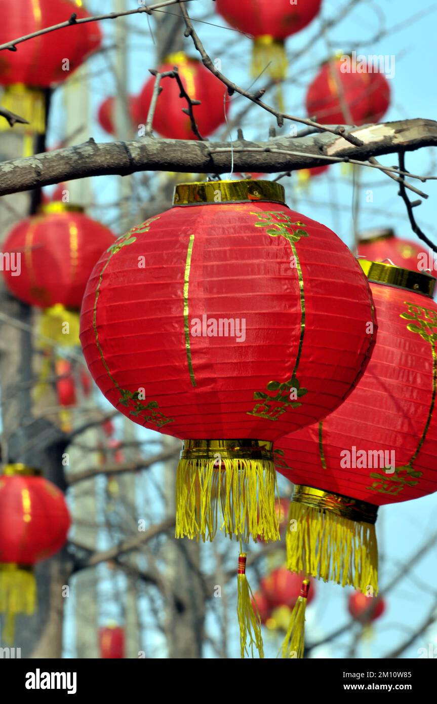 lanterna cinese nel tempio Foto Stock